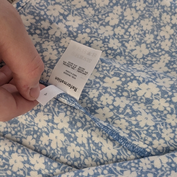 Reformation Zoe Skirt in Azzurro Light Blue White Floral Midi Slit High Rise - Picture 15 of 16